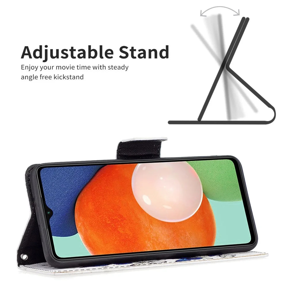 For Samsung Galaxy A13 4G / A13 5G / A04 4G (164.4 x 76.3 x 9.1 mm) Stand Wallet Pattern Cover PU Leather Phone Case - Butterflies - 5