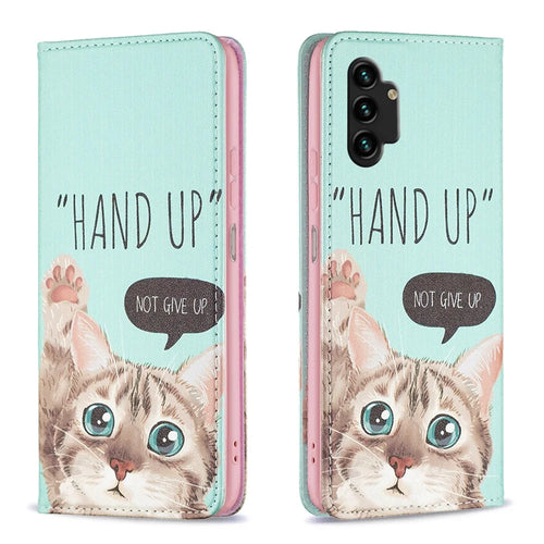 Magnetic Auto-absorbed Cover for Samsung Galaxy A13 4G / A13 5G / A04 4G (164.4 x 76.3 x 9.1 mm), PU Leather Wallet Phone Case - Cat - 1