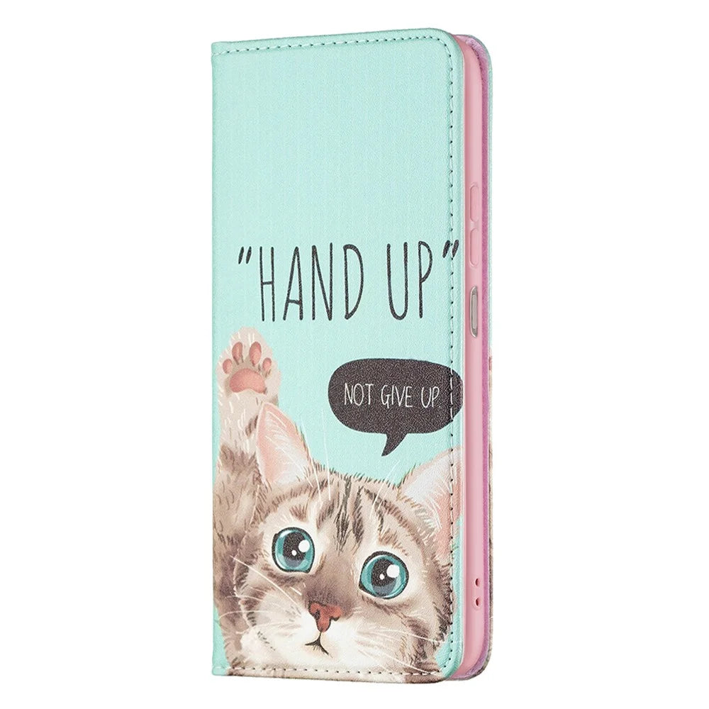 Magnetic Auto-absorbed Cover for Samsung Galaxy A13 4G / A13 5G / A04 4G (164.4 x 76.3 x 9.1 mm), PU Leather Wallet Phone Case - Cat - 2