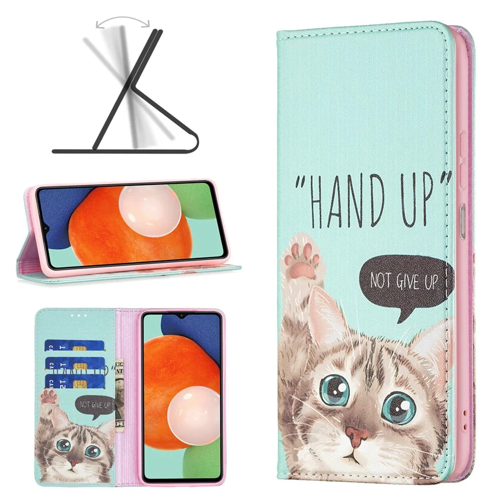Magnetic Auto-absorbed Cover for Samsung Galaxy A13 4G / A13 5G / A04 4G (164.4 x 76.3 x 9.1 mm), PU Leather Wallet Phone Case - Cat - 4