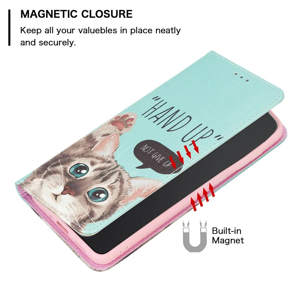 Magnetic Auto-absorbed Cover for Samsung Galaxy A13 4G / A13 5G / A04 4G (164.4 x 76.3 x 9.1 mm), PU Leather Wallet Phone Case - Cat - 6
