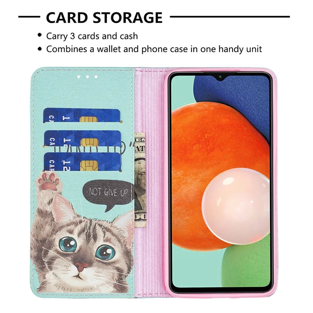 Magnetic Auto-absorbed Cover for Samsung Galaxy A13 4G / A13 5G / A04 4G (164.4 x 76.3 x 9.1 mm), PU Leather Wallet Phone Case - Cat - 7