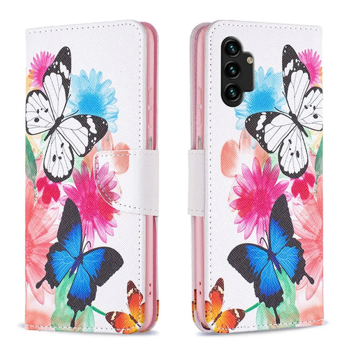 For Samsung Galaxy A13 4G / A13 5G / A04 4G (164.4 x 76.3 x 9.1 mm) Pattern Printing PU Leather Stand Cover Wallet Phone Case - Two Butterflies - 1