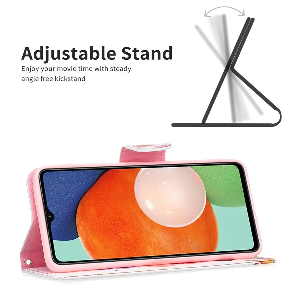 For Samsung Galaxy A13 4G / A13 5G / A04 4G (164.4 x 76.3 x 9.1 mm) Pattern Printing PU Leather Stand Cover Wallet Phone Case - Two Butterflies - 5