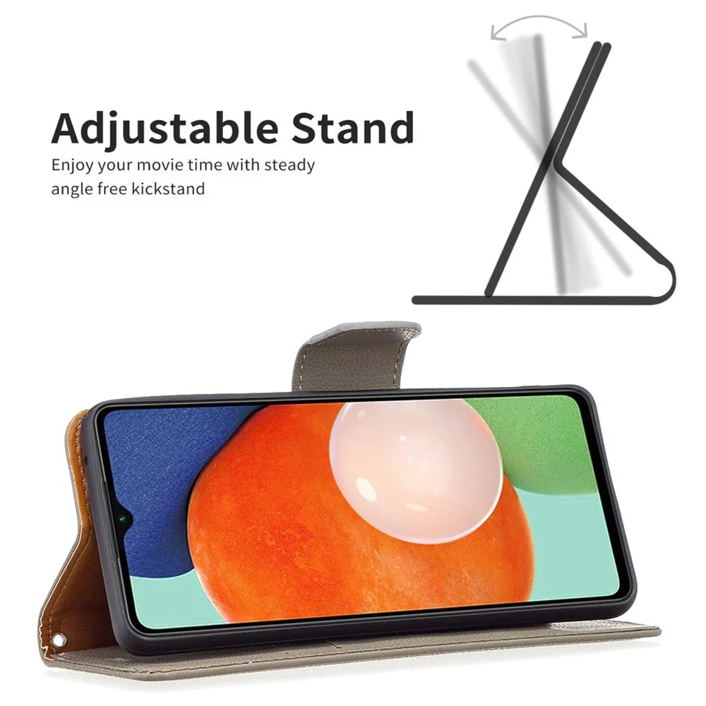For Samsung Galaxy A13 4G / A13 5G / A04 4G (164.4 x 76.3 x 9.1 mm) Magnetic Closure Litchi Texture PU Leather Wallet Solid Color Cell Phone Cover with Strap - Grey - 5