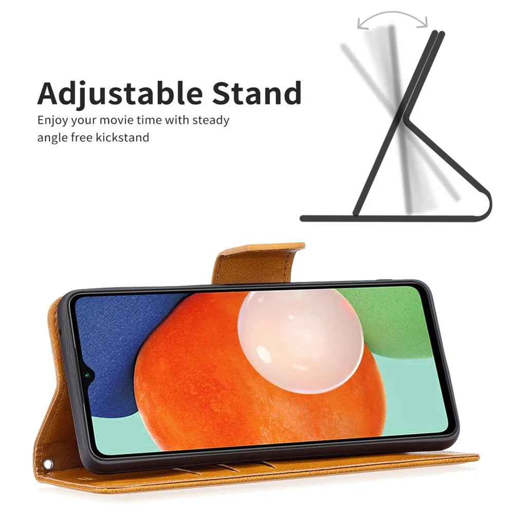 For Samsung Galaxy A13 4G / A13 5G / A04 4G (164.4 x 76.3 x 9.1 mm) Textured PU Leather Folio Flip Cover Stand Magnetic Phone Case with Strap - Yellow - 5
