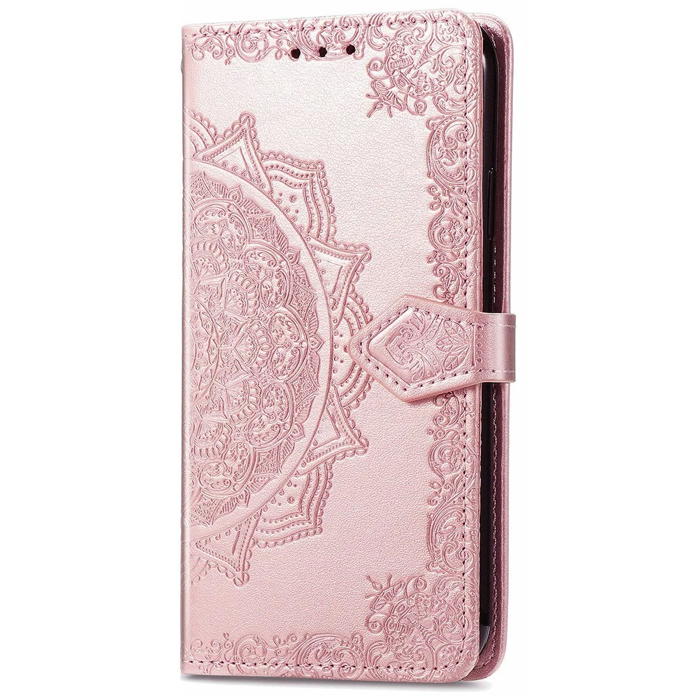 PU Leather Mandala Embossed Shockproof Cover for Samsung Galaxy A53 5G, Stand Flip Premium Wallet Phone Case with Strap - Rose Gold - 2