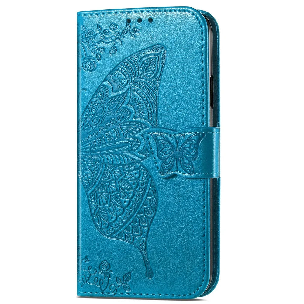 For Samsung Galaxy A53 5G Imprinted Butterfly Flower Pattern Leather Case Full-Body Protective Stand Wallet Phone Cover with Strap - Blue - 2