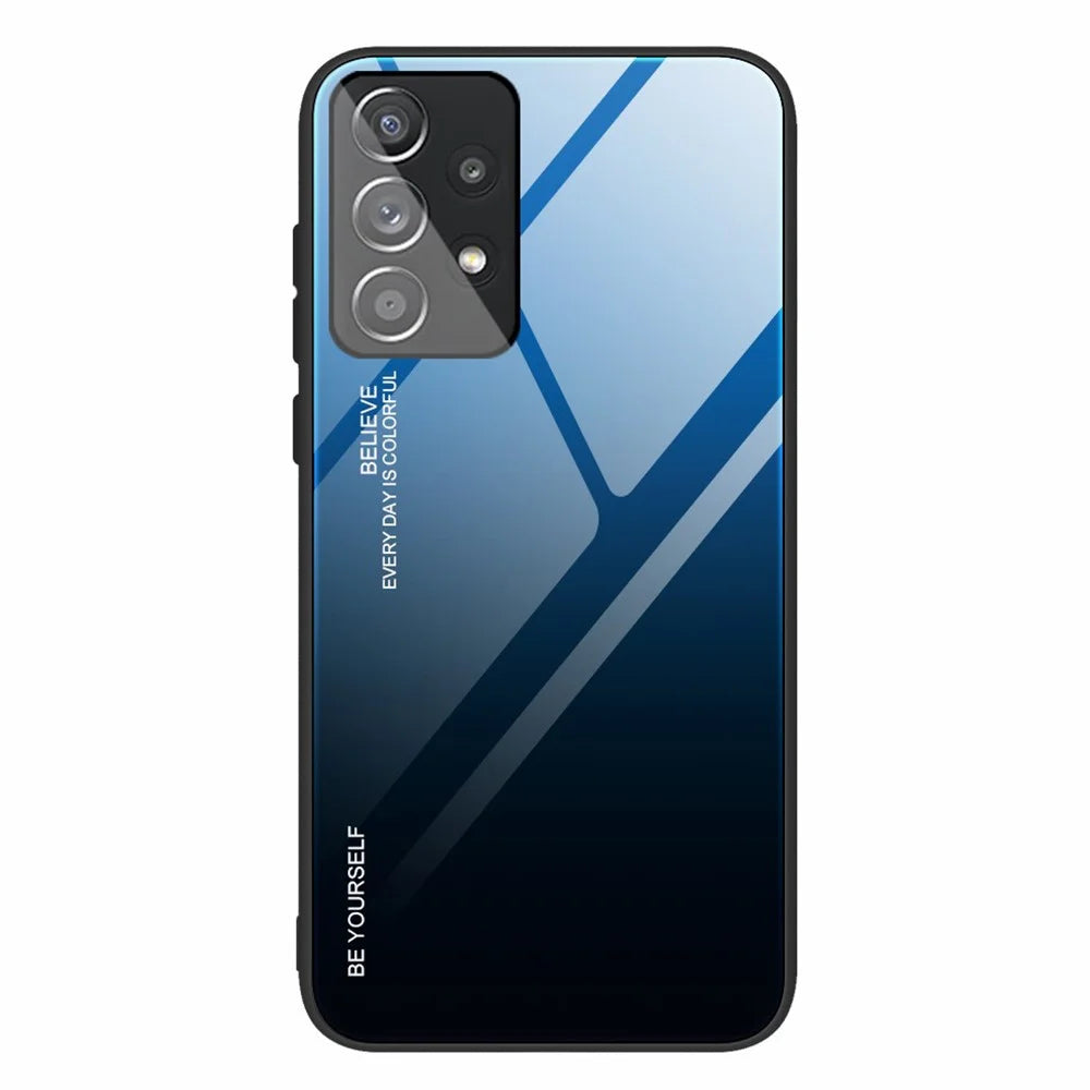 For Samsung Galaxy A33 5G Drop-proof Anti-scratch Gradient Tempered Glass Protective Cover TPU Frame Cell Phone Case - Blue/Black - 1