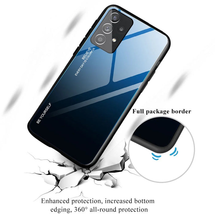 For Samsung Galaxy A33 5G Drop-proof Anti-scratch Gradient Tempered Glass Protective Cover TPU Frame Cell Phone Case - Blue/Black - 4