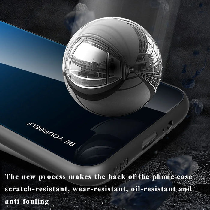 For Samsung Galaxy A33 5G Drop-proof Anti-scratch Gradient Tempered Glass Protective Cover TPU Frame Cell Phone Case - Blue/Black - 5