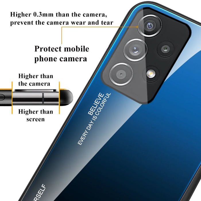 For Samsung Galaxy A33 5G Drop-proof Anti-scratch Gradient Tempered Glass Protective Cover TPU Frame Cell Phone Case - Blue/Black - 6