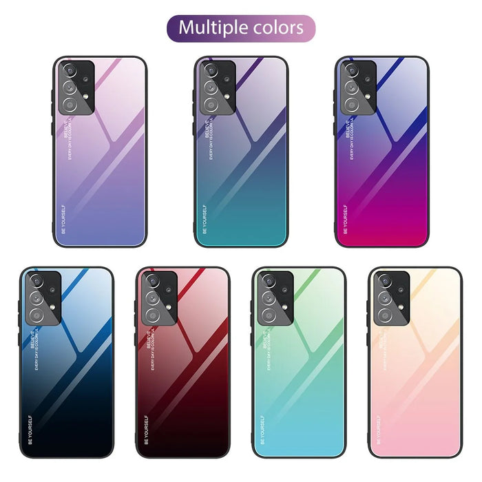 For Samsung Galaxy A33 5G Drop-proof Anti-scratch Gradient Tempered Glass Protective Cover TPU Frame Cell Phone Case - Blue/Black - 7