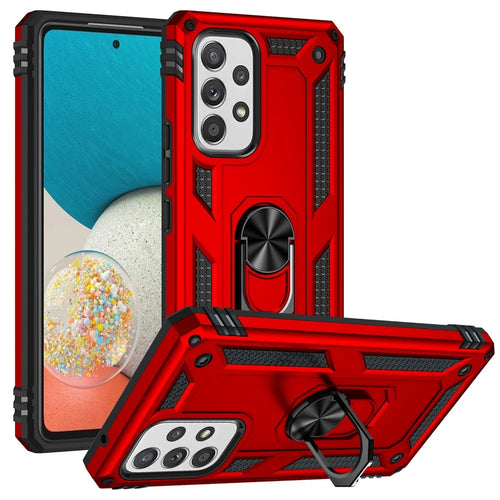 For Samsung Galaxy A53 5G PC + TPU Hybrid Phone Case with Ring Kickstand Built-in Magnetic Metal Plate - Red - 1