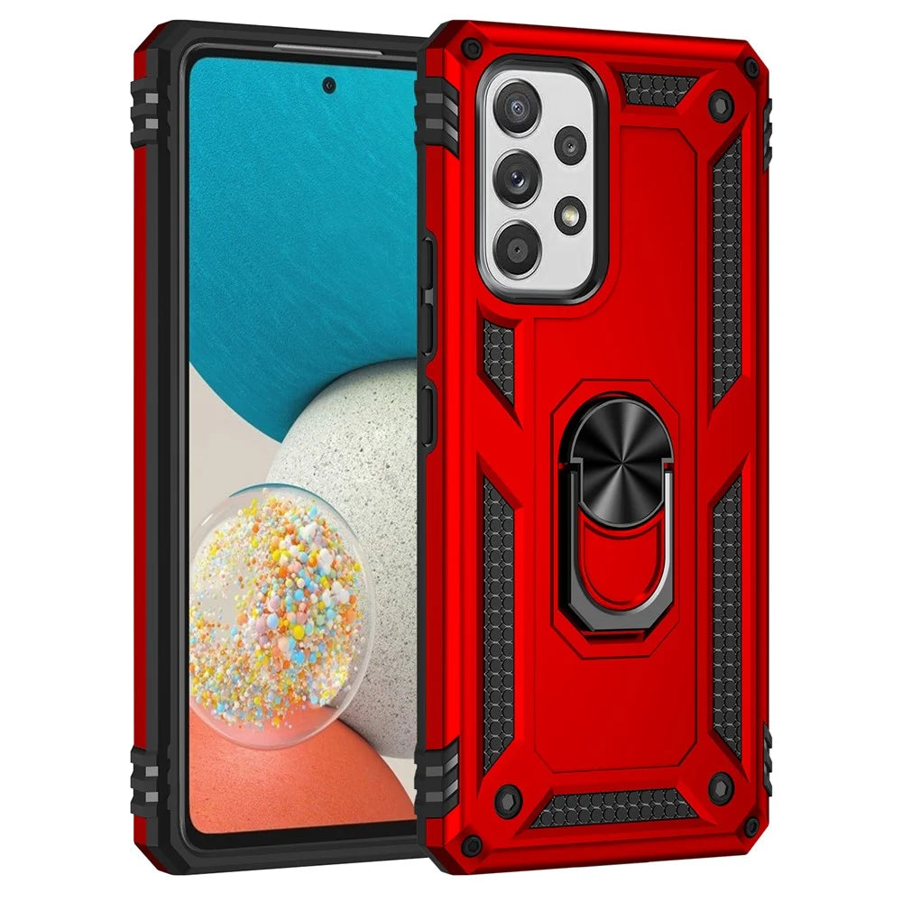 For Samsung Galaxy A53 5G PC + TPU Hybrid Phone Case with Ring Kickstand Built-in Magnetic Metal Plate - Red - 2