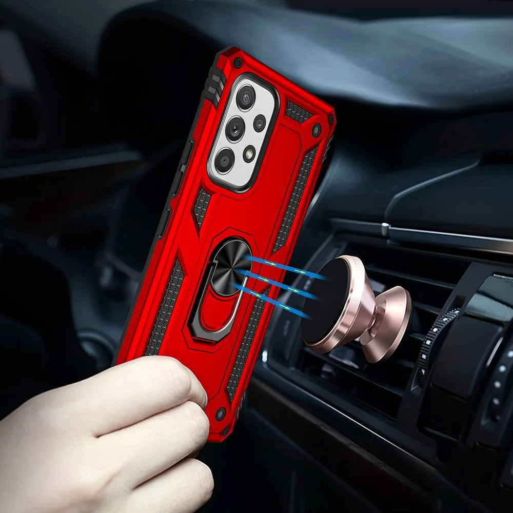 For Samsung Galaxy A53 5G PC + TPU Hybrid Phone Case with Ring Kickstand Built-in Magnetic Metal Plate - Red - 5