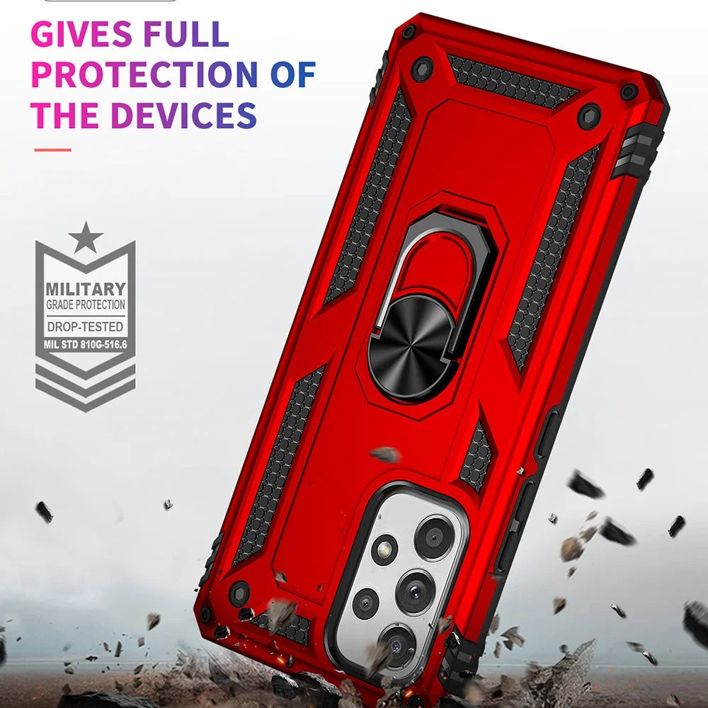 For Samsung Galaxy A53 5G PC + TPU Hybrid Phone Case with Ring Kickstand Built-in Magnetic Metal Plate - Red - 6