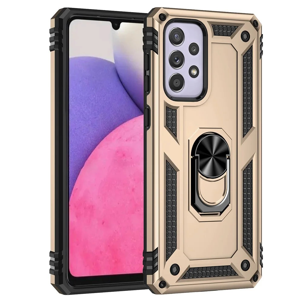 For Samsung Galaxy A33 5G Military Grade Drop-Proof Hybrid Phone Case with Integrated Ring Kickstand - Gold - 2