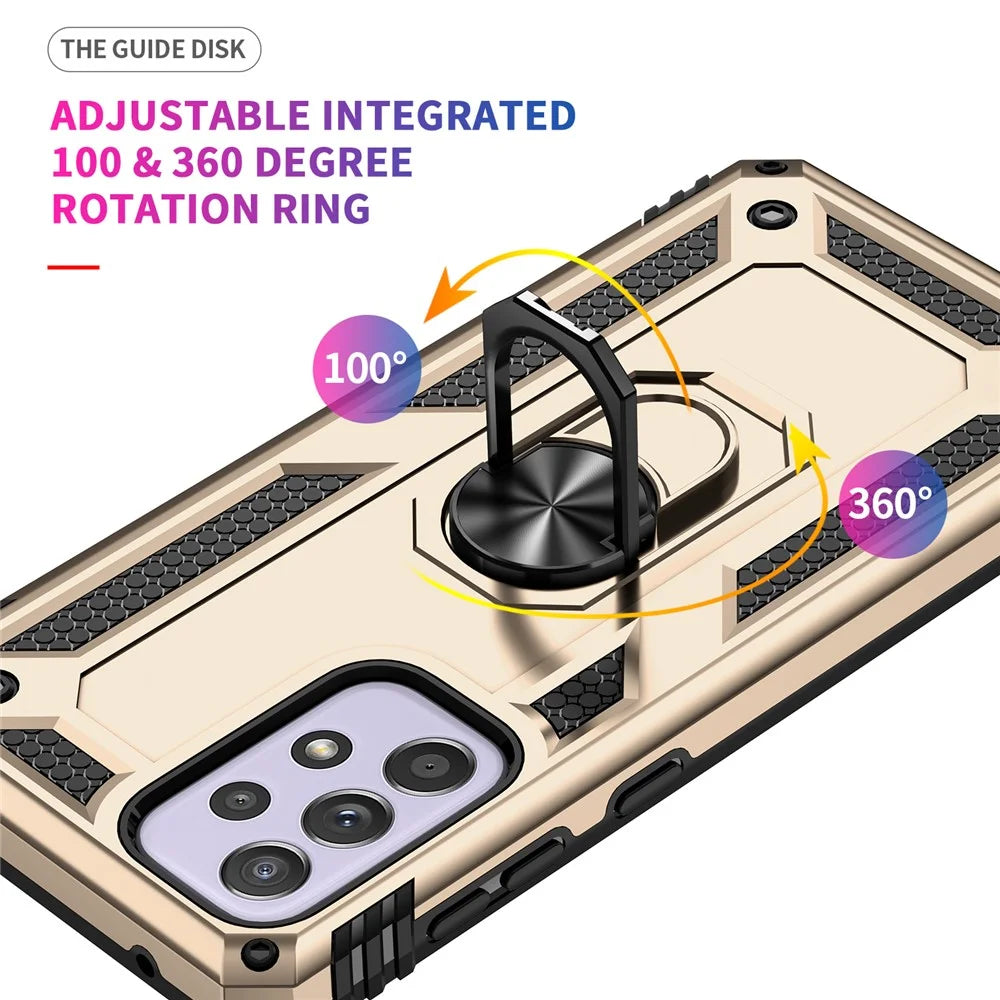 For Samsung Galaxy A33 5G Military Grade Drop-Proof Hybrid Phone Case with Integrated Ring Kickstand - Gold - 3