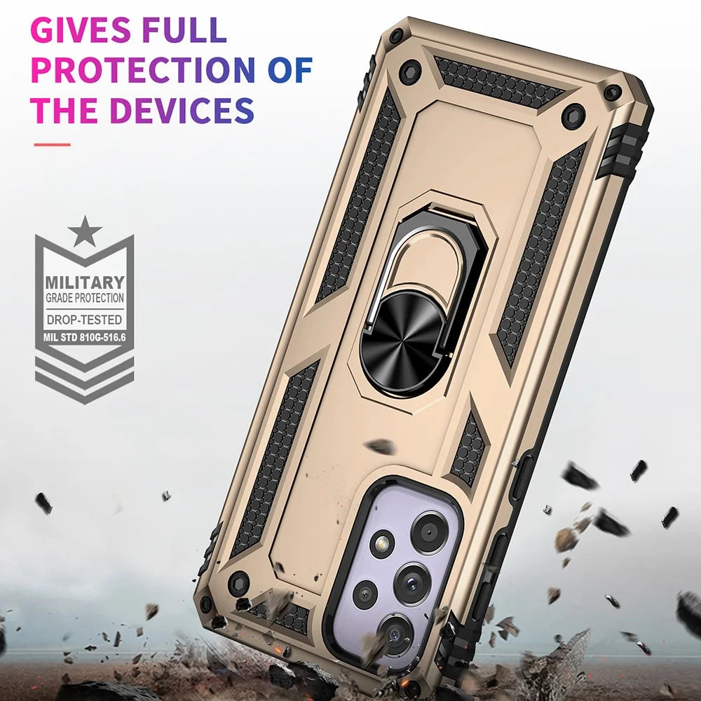 For Samsung Galaxy A33 5G Military Grade Drop-Proof Hybrid Phone Case with Integrated Ring Kickstand - Gold - 5