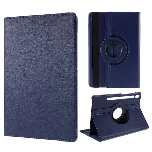 For Samsung Galaxy Tab S10 FE / S9 FE / S9 / S8 / S7 Tablet Case Rotary Stand PU Leather Cover with Elastic Band - Dark Blue - 1