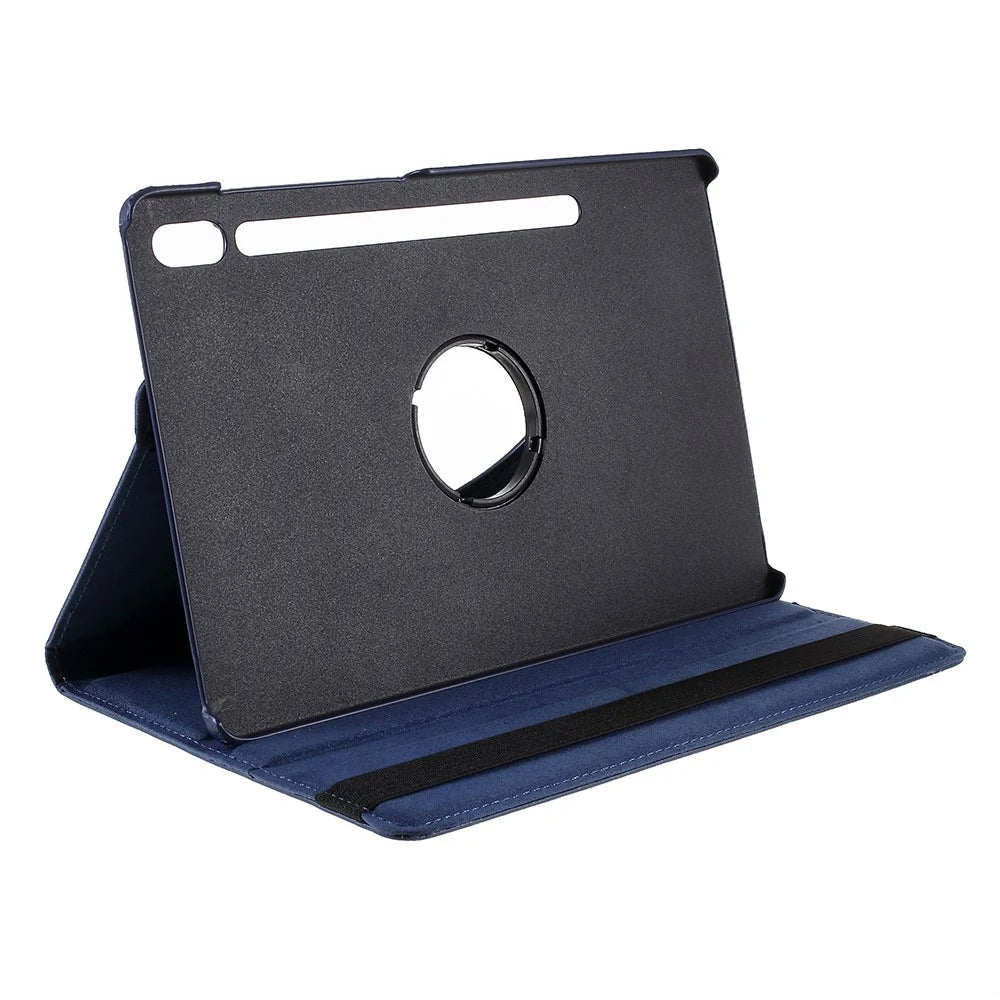 For Samsung Galaxy Tab S10 FE / S9 FE / S9 / S8 / S7 Tablet Case Rotary Stand PU Leather Cover with Elastic Band - Dark Blue - 5