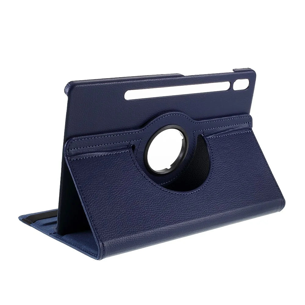 For Samsung Galaxy Tab S10 FE / S9 FE / S9 / S8 / S7 Tablet Case Rotary Stand PU Leather Cover with Elastic Band - Dark Blue - 6