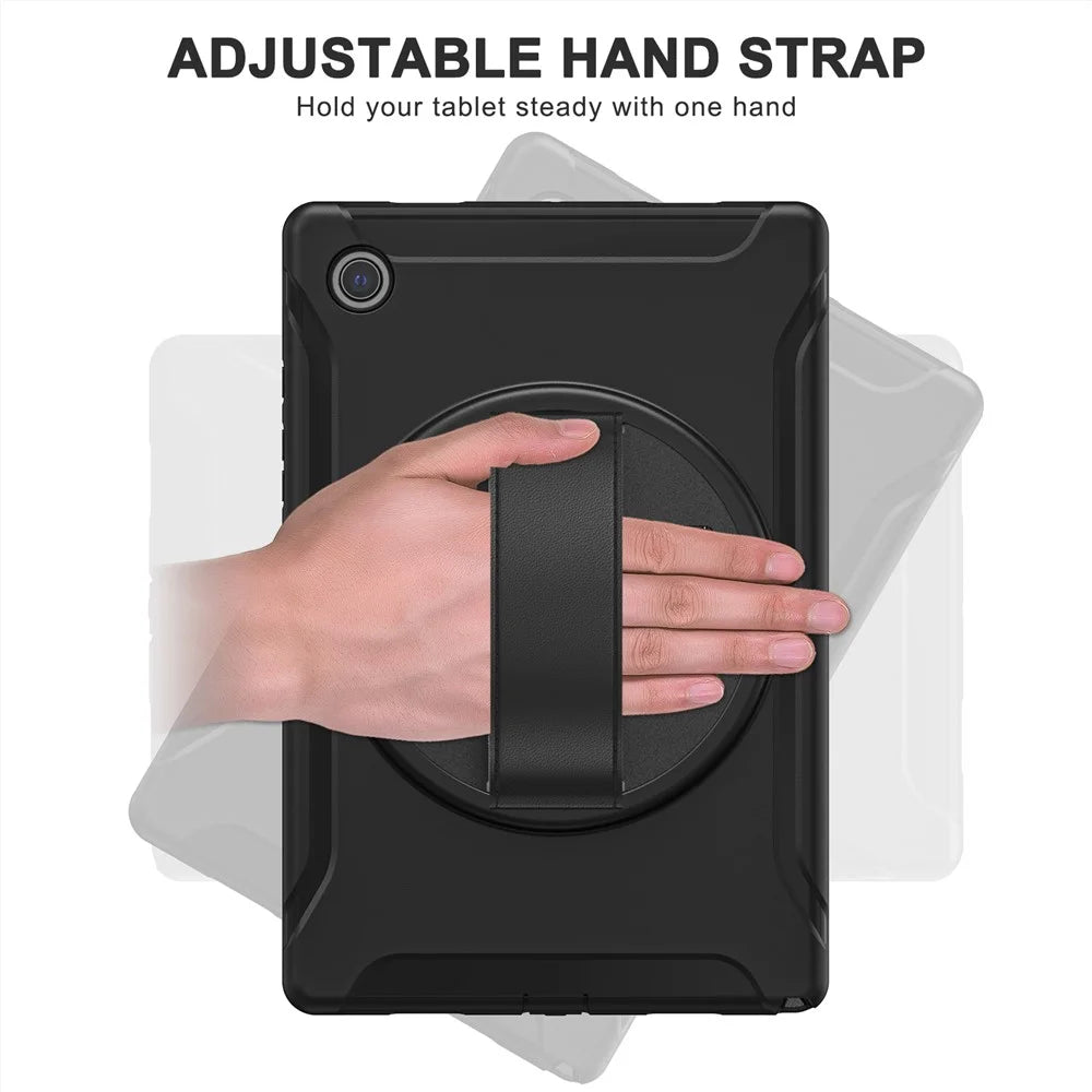 For Samsung Galaxy Tab A8 10.5 (2021) / A8 10.5 (2022) X200 / X205 PC + Silicone Tablet Case Rotary Kickstand Hand Strap Protective Cover - Black - 5