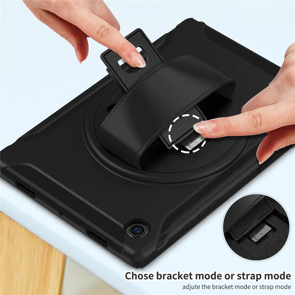For Samsung Galaxy Tab A8 10.5 (2021) / A8 10.5 (2022) X200 / X205 PC + Silicone Tablet Case Rotary Kickstand Hand Strap Protective Cover - Black - 6