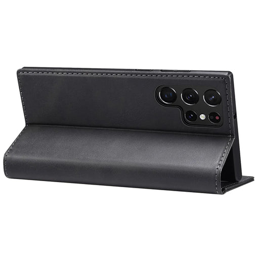 SUTENI for Samsung Galaxy S22 Ultra 5G Shockproof Auto-absorbed Magnetic Stand Wallet Leather Well-protected Phone Case Cover - Black - 2