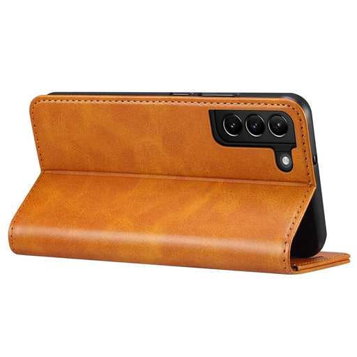 SUTENI for Samsung Galaxy S22 5G Auto-absorbed Magnetic Drop-proof Stand Wallet Leather Case Phone Cover - Khaki - 2
