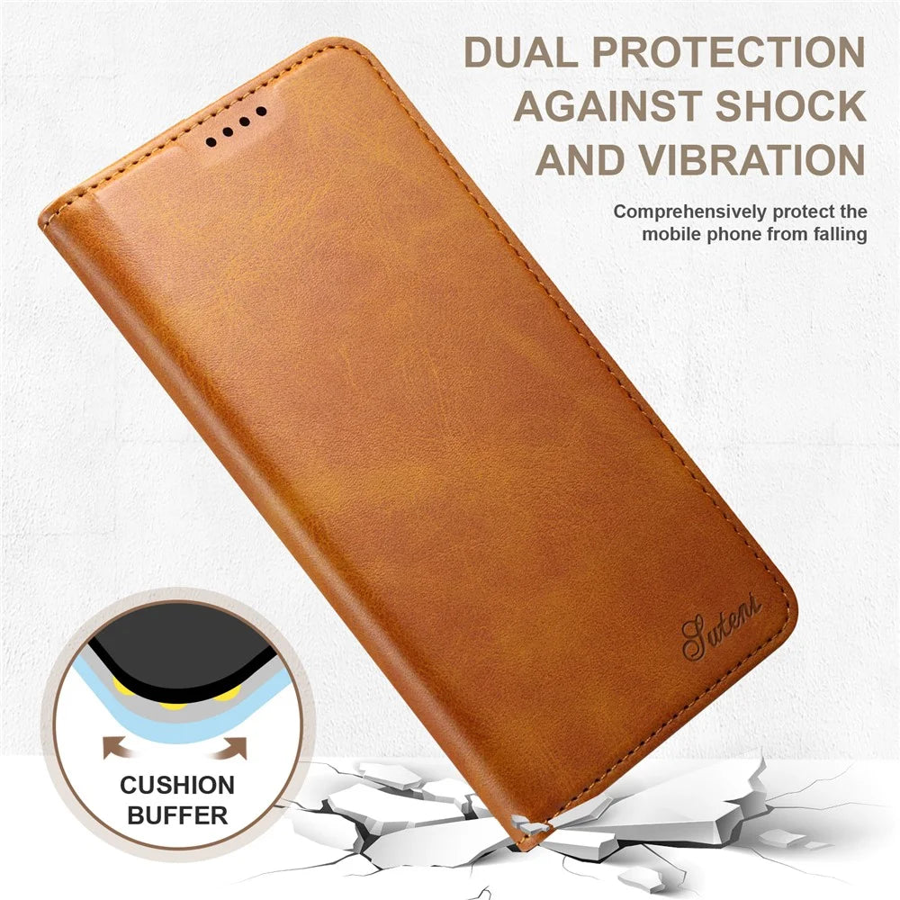 SUTENI for Samsung Galaxy S22 5G Auto-absorbed Magnetic Drop-proof Stand Wallet Leather Case Phone Cover - Khaki - 3