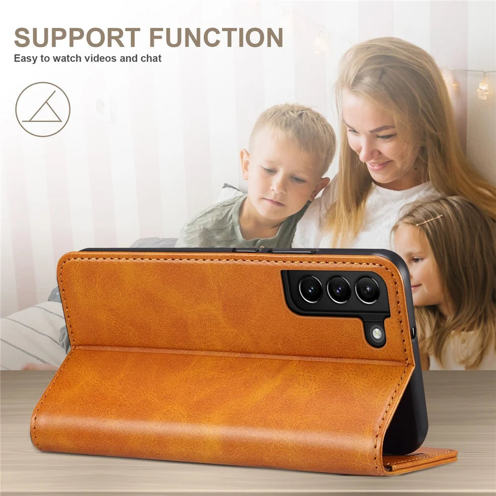 SUTENI for Samsung Galaxy S22 5G Auto-absorbed Magnetic Drop-proof Stand Wallet Leather Case Phone Cover - Khaki - 6