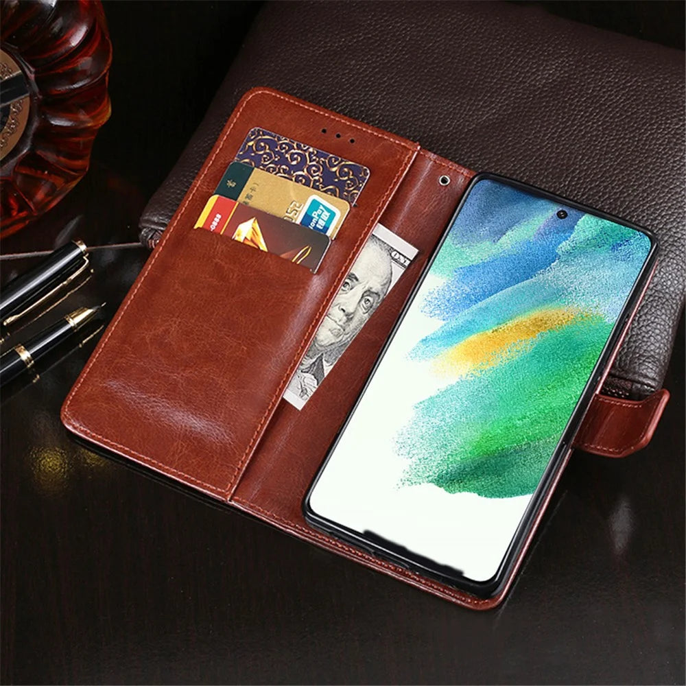 IDEWEI for Samsung Galaxy S21 FE 5G Shockproof Crazy Horse Texture Protective Cover PU Leather + TPU Stand Wallet Phone Case - Brown - 4