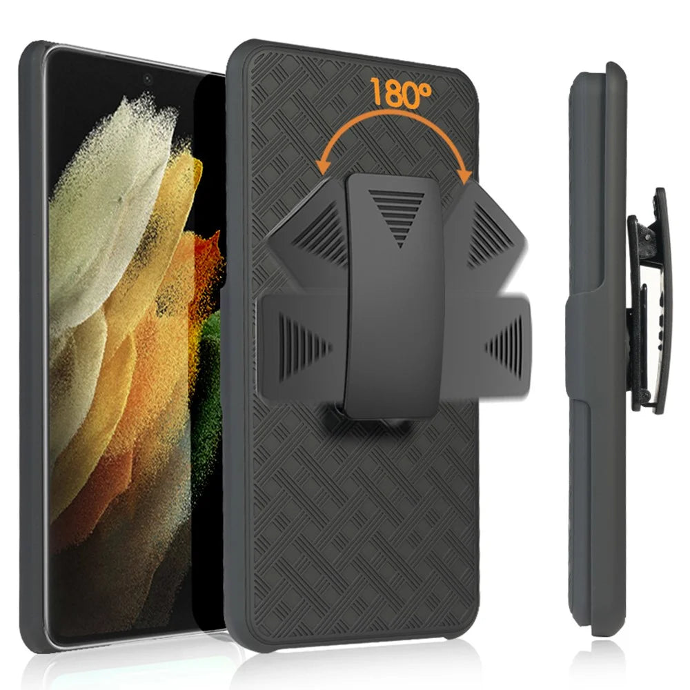Woven Texture Belt Clip Kickstand Phone Case for Samsung Galaxy S22 Ultra 5G, PC + TPU Hybrid Shell with Sliding Cover - 2