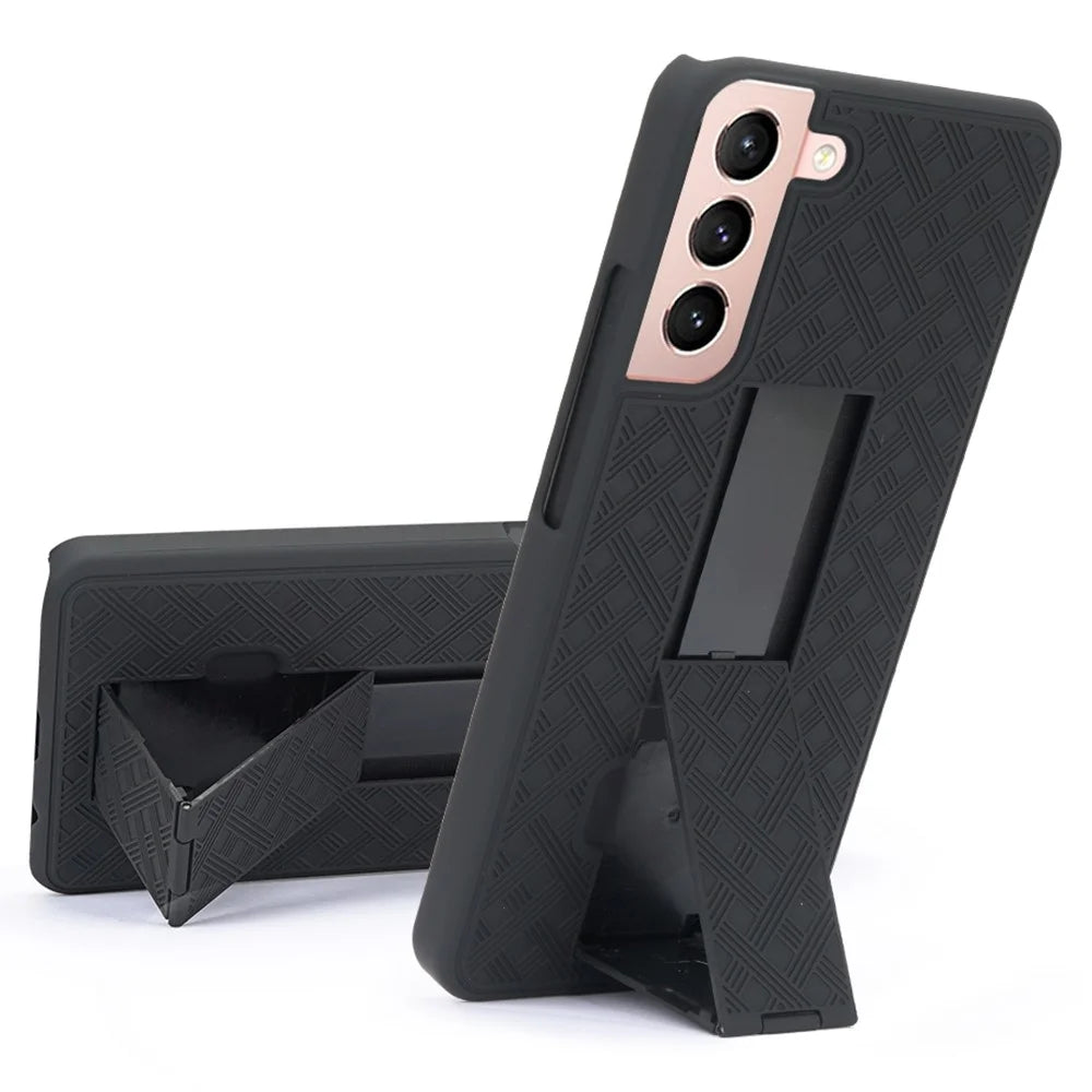 For Samsung Galaxy S22+ 5G Sliding Cover Design PC + TPU Phone Case Woven Texture Shell with Belt Clip and Kickstand - 1