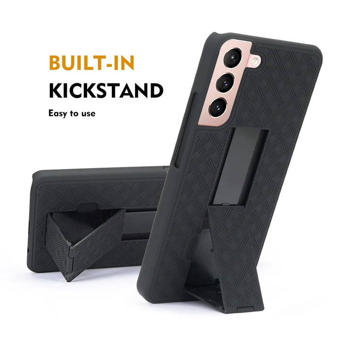 For Samsung Galaxy S22+ 5G Sliding Cover Design PC + TPU Phone Case Woven Texture Shell with Belt Clip and Kickstand - 3