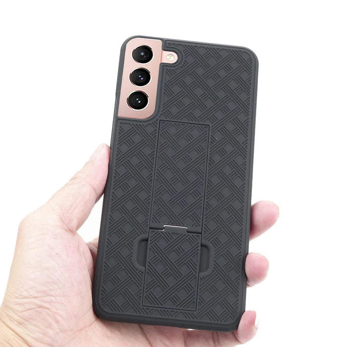 For Samsung Galaxy S22+ 5G Sliding Cover Design PC + TPU Phone Case Woven Texture Shell with Belt Clip and Kickstand - 4