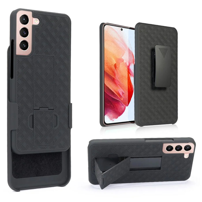 For Samsung Galaxy S22+ 5G Sliding Cover Design PC + TPU Phone Case Woven Texture Shell with Belt Clip and Kickstand - 6