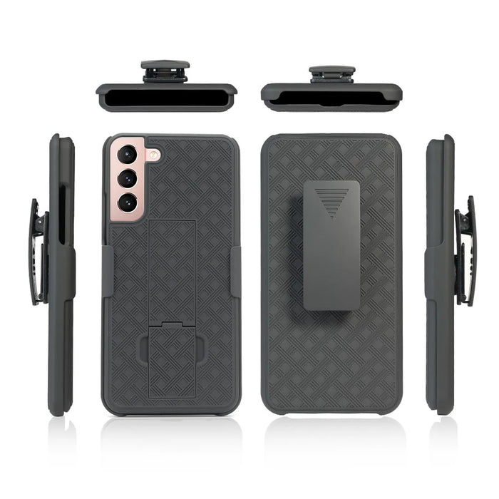 For Samsung Galaxy S22+ 5G Sliding Cover Design PC + TPU Phone Case Woven Texture Shell with Belt Clip and Kickstand - 7