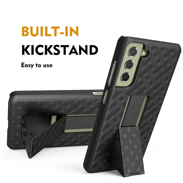 PC + TPU Screen Sliding Cover Phone Case for Samsung Galaxy S21 FE 5G, Rotary Clip Kickstand Protector Shell - 3