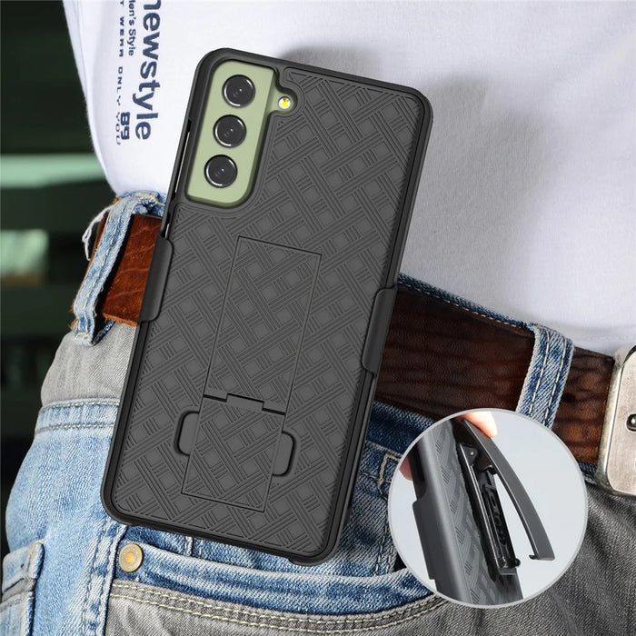 PC + TPU Screen Sliding Cover Phone Case for Samsung Galaxy S21 FE 5G, Rotary Clip Kickstand Protector Shell - 5
