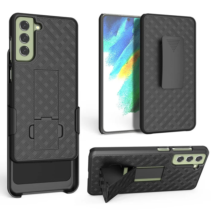 PC + TPU Screen Sliding Cover Phone Case for Samsung Galaxy S21 FE 5G, Rotary Clip Kickstand Protector Shell - 6