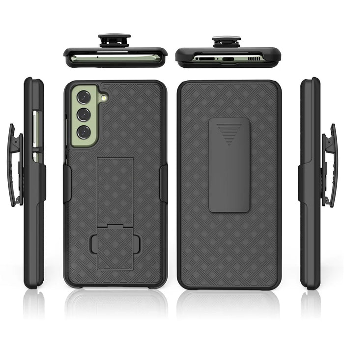PC + TPU Screen Sliding Cover Phone Case for Samsung Galaxy S21 FE 5G, Rotary Clip Kickstand Protector Shell - 7