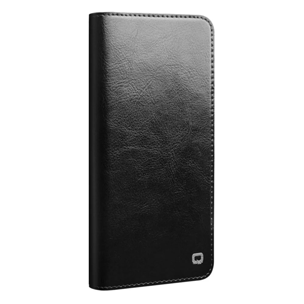 QIALINO for Samsung Galaxy S22 5G Well-Protected Anti-Fall Folio Flip Wallet Design Genuine Leather Cell Phone Case - Black - 2