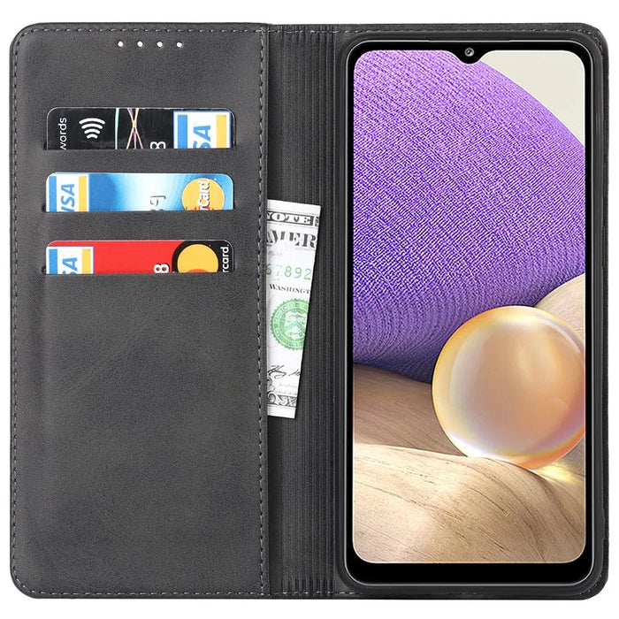 Magnetic Auto-absorbed PU Leather Case for Samsung Galaxy A33 5G, Folio Flip Wallet Stand Phone Cover - Black - 4