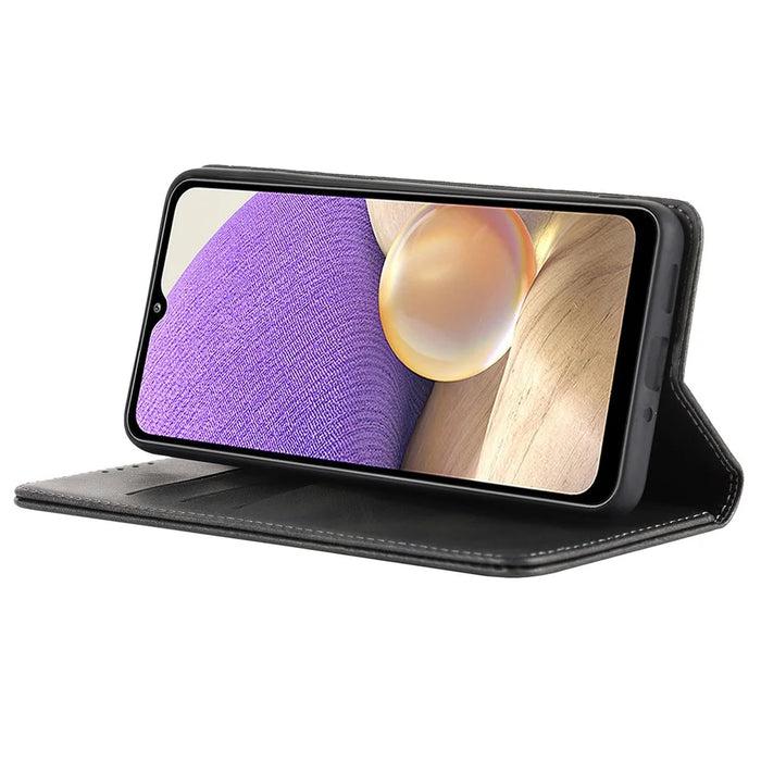 Magnetic Auto-absorbed PU Leather Case for Samsung Galaxy A33 5G, Folio Flip Wallet Stand Phone Cover - Black - 5