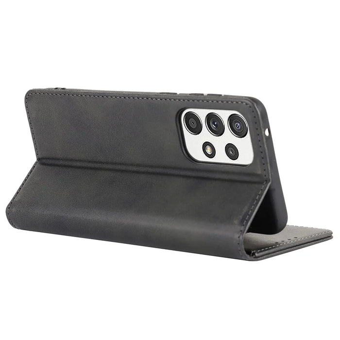 Magnetic Auto-absorbed PU Leather Case for Samsung Galaxy A33 5G, Folio Flip Wallet Stand Phone Cover - Black - 6