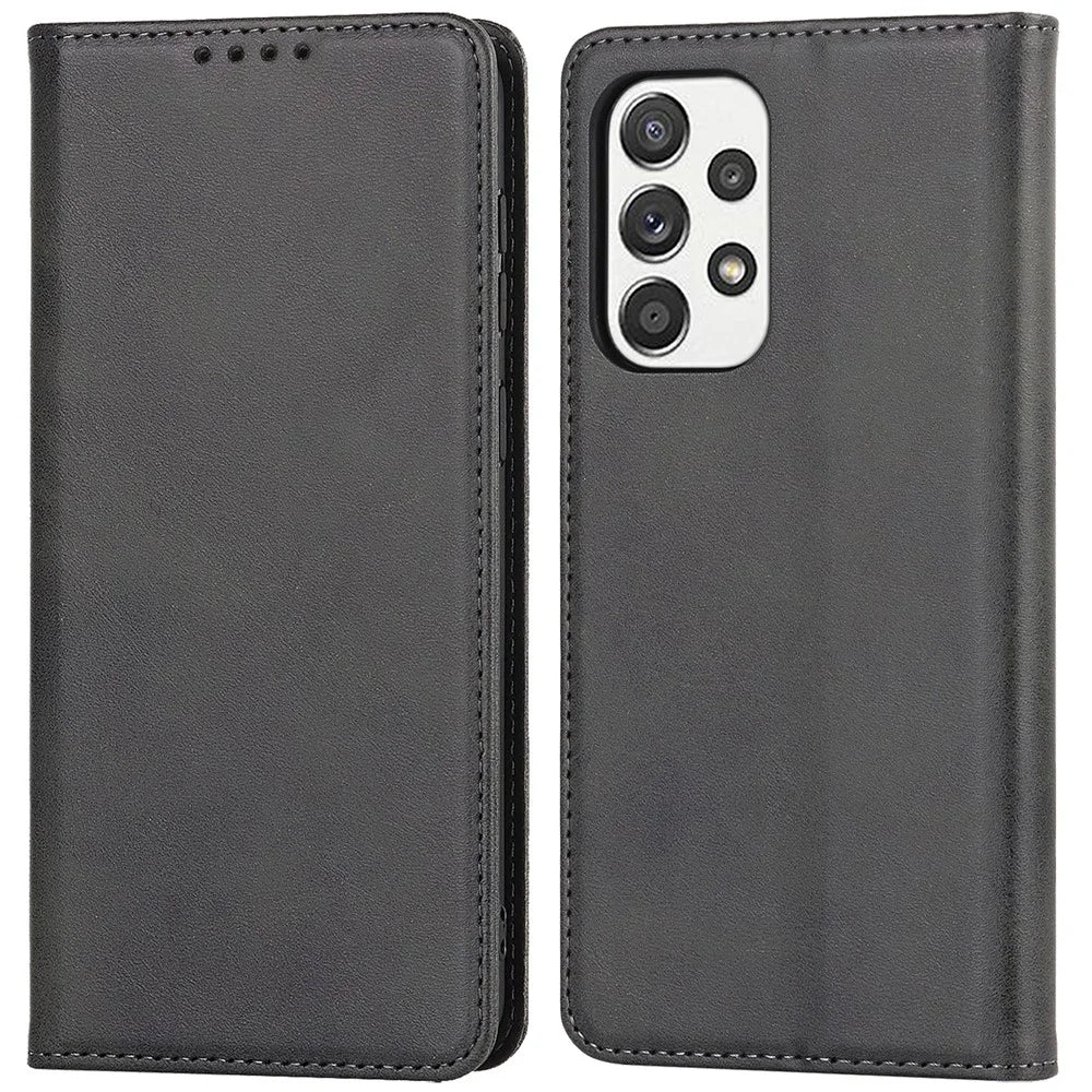 PU Leather + TPU Wallet Phone Case for Samsung Galaxy A53 5G, Foldable Stand Magnetic Auto Closing Cover - Black - 1