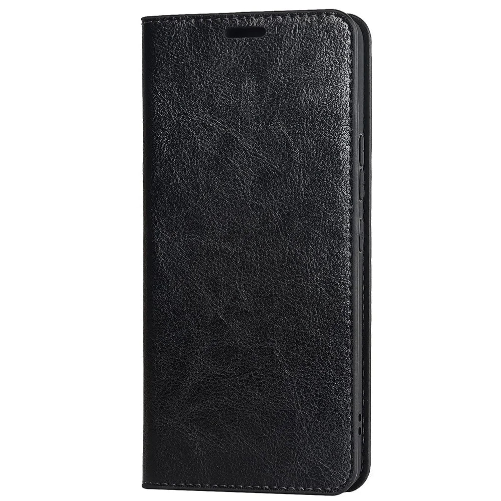For Samsung Galaxy A33 5G Magnetic Auto Closing Crazy Horse Texture Genuine Leather Cover Drop-proof Protection Stand Flip Wallet Case - Black - 2
